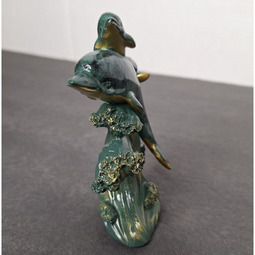 Vtg Green Dolphin Pals Riding On A Wave Figurine 4.75"Tall - Picture 5 of 8